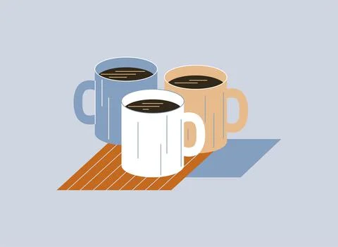 Team mugs. Vector composition in flat style Stock Illustration
