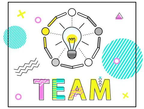 Team network with light bulb isolated on white background. Lightbulb as symbol Stock Illustration