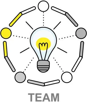 Team network with light bulb isolated on white background. Lightbulb as symbol Stock Illustration