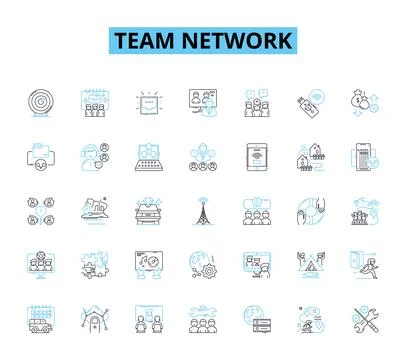 Team network linear icons set. ollaboration, Integration, Communication, Synergy Stock Illustration