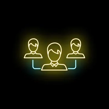 Team network managing connections in glowing neon style Stockillustratie