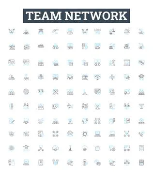 Team network vector line icons set. Team, Network, Collaborate, Sharing, Connect Stock Illustration