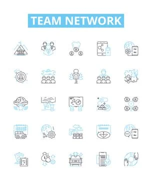 Team network vector line icons set. Team, Network, Collaborate, Sharing, Connect Stock Illustration