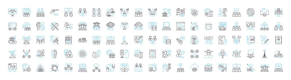 Team network vector line icons set. Team, Network, Collaborate, Sharing, Connect Stock Illustration