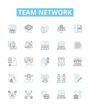 Team network vector line icons set. Team, Network, Collaborate, Sharing, Connect Stock Illustration