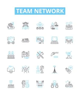 Team network vector line icons set. Team, Network, Collaborate, Sharing, Connect Stock Illustration