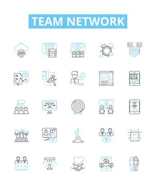 Team network vector line icons set. Team, Network, Collaborate, Sharing, Connect Stock Illustration