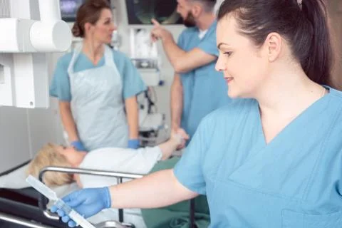 Team of nurses and doctors preparing for endoscopy examination Stock Photos