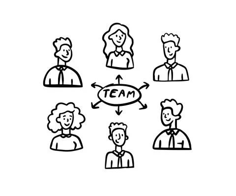 Team office doodle outline. People business portraits sketch drawn. Stock Illustration