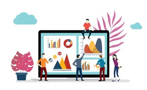 Team office worker working together to analyze infographics data science toge Stock Illustration
