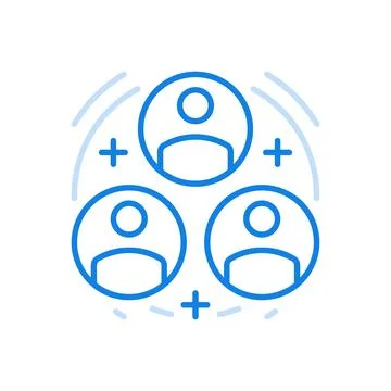 Team online work vector line icon. Collaborative project in digital employee  Stock Illustration