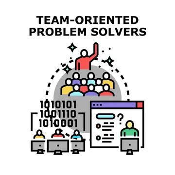 Team oriented problem solvers finding digital solutions Illustrazione stock