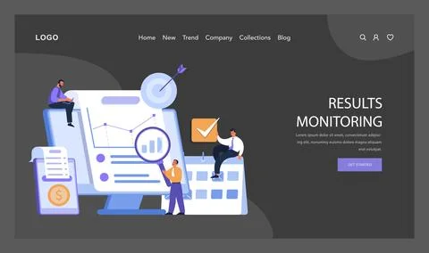 Team overseeing performance metrics on large dashboard Illustrazione stock