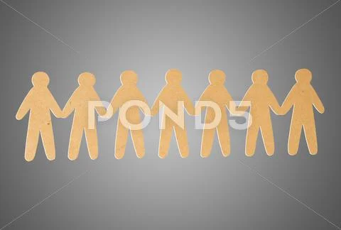 Team of paper people on grey background Stock Illustration