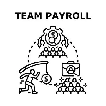 Team payroll system calculating employee compensation and benefits Stock Illustration