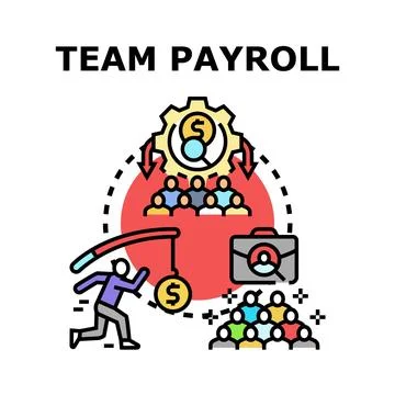 Team payroll system calculating employee compensation and benefits Stock Illustration