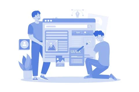 Team People Building Creating Application User interface Front view. 스톡 일러스트