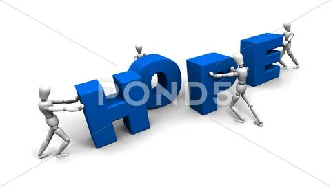 Team Of People Pushing 'Hope' Together Stock Illustration