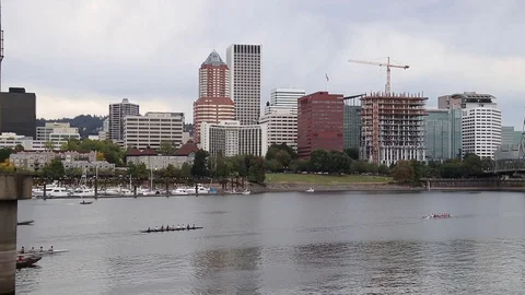 A team of people rowing on Willamette River Stock-Footage 100653355