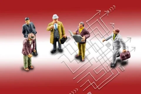 Team of people solving a difficult maze problem, finding best possible soluti Stock Photos