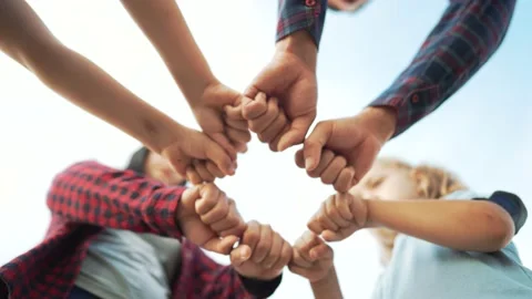 Team of people together in nature. Unity and commonwealth family happiness 動画素材 213565376