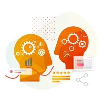 Team Performance -  Human Head with process and Analytics  - Illustration Stock Illustration