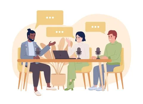 Team podcast 2D vector isolated spot illustration Stock Illustration