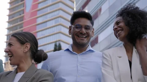 Team portrait multi-ethnic professionals smiling posing with confidence. Young Stock Footage 245913059