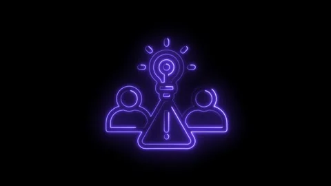 Team problem solving with idea generation and neon warning sign animation o.. Stock Footage 312311672