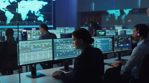 Team of Professional Computer Data Science Engineers Work on Desktops with Data Stock Footage 135923368