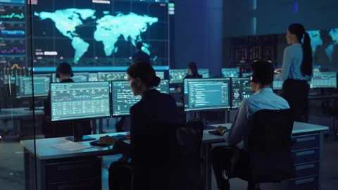 Team of Professional Computer Data Science Engineers Work on Desktops with Data Stock Footage 135923972