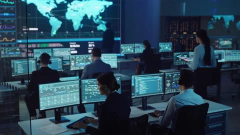 Team of Professional Computer Data Science Engineers Work on Desktops with Data Stock Footage 135924055