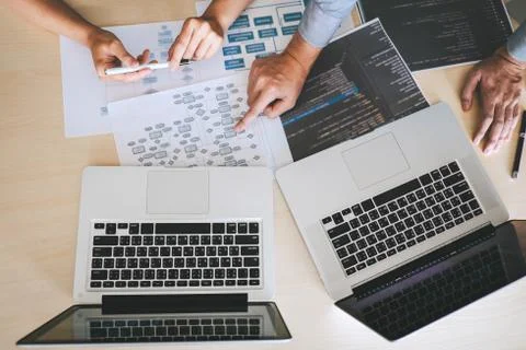 Team of Professional Developer programmer cooperation meeting and brainstormi Stock Photos