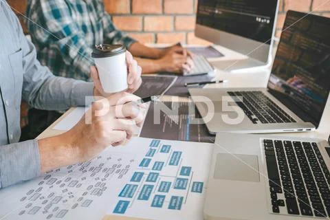 Team of Professional Developer programmer cooperation meeting and brainstormi Stock Photos