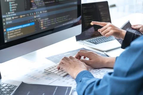 Team of Professional Developer programmer cooperation meeting and brainstormi Stock Photos