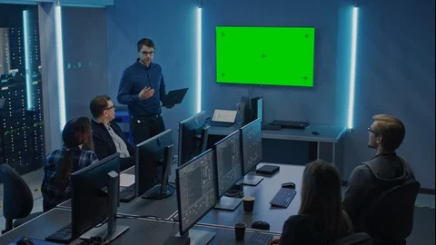 Team of Professional IT Developers Have a Meeting, Speaker Talks about About New Stock Footage 103277839