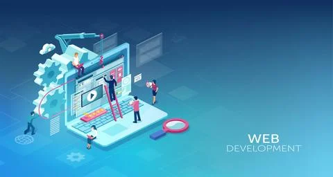 Team of professional software engineers working on a new website design and.. 스톡 일러스트