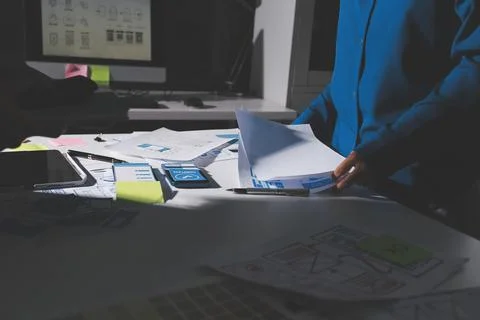 Team of Program Developer Collaborating on UXUI Design Planning in a Modern.. Stock Photos