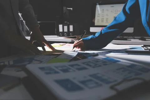 Team of Program Developer Collaborating on UXUI Design Planning in a Modern.. Stock Photos