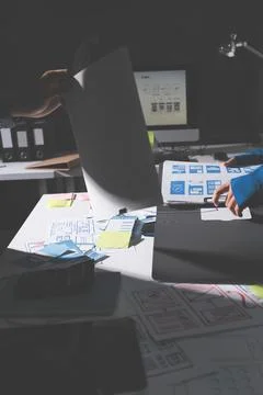 Team of Program Developer Collaborating on UXUI Design Planning in a Modern.. Stock Photos