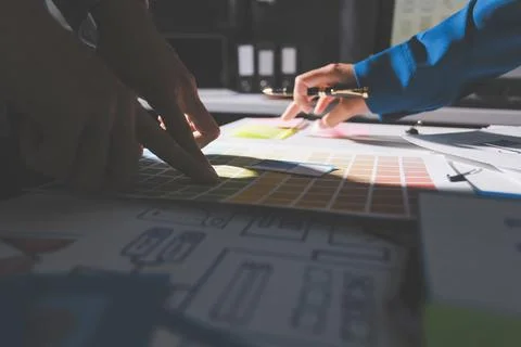 Team of Program Developer Collaborating on UXUI Design Planning in a Modern.. Stock Photos