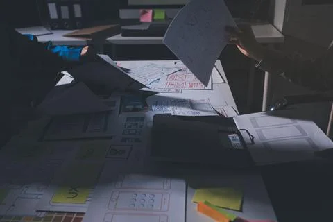 Team of Program Developer Collaborating on UXUI Design Planning in a Modern.. 写真素材