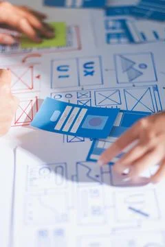 Team of Program Developer Collaborating on UXUI Design Planning in a Modern.. 스톡 사진