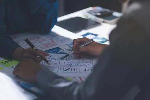 Team of Program Developer Collaborating on UXUI Design Planning in a Modern.. 写真素材