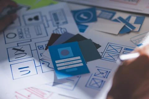 Team of Program Developer Collaborating on UXUI Design Planning in a Modern.. 写真素材