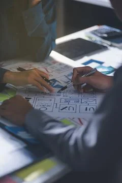 Team of Program Developer Collaborating on UXUI Design Planning in a Modern.. 스톡 사진