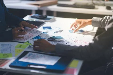 Team of Program Developer Collaborating on UXUI Design Planning in a Modern.. Stock Photos