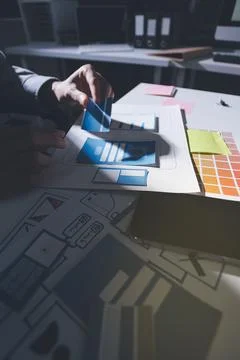 Team of Program Developer Collaborating on UXUI Design Planning in a Modern.. Stock Photos