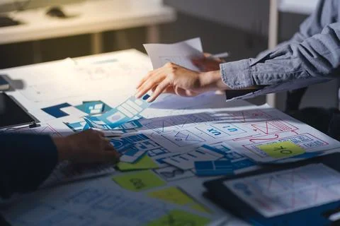 Team of Program Developer Collaborating on UXUI Design Planning in a Modern.. Stock Photos
