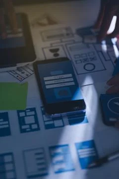 Team of Program Developer Collaborating on UXUI Design Planning in a Modern.. Stock Photos